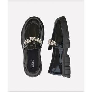 FabKids Black Gemstone Loafers - Size 4